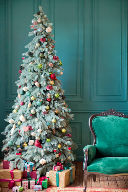 istock Green Christmas interior with decorations 1326157451
