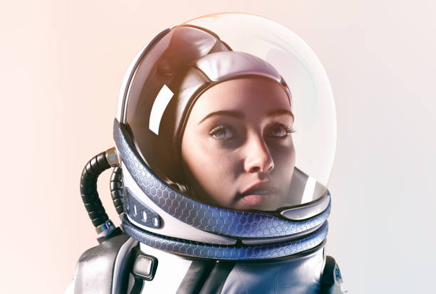 istock Female astronaut with glass helmet. 1326157630