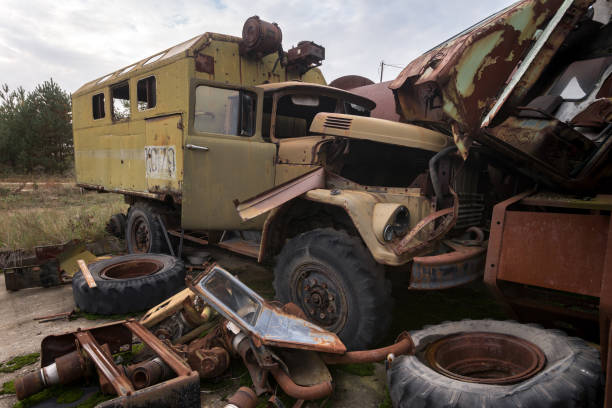 istock Abandoned truck, Buryakovka radioactive vehicles graveyard 1326159893