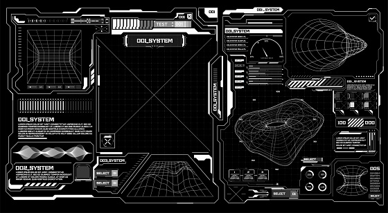 Abstract digital technology UI, UX Futuristic HUD, FUI, Virtual Interface. Callouts titles and frame in Sci- Fi style. Bar labels, info call box bars.