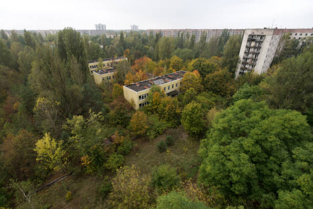 jardin d’enfants dans la ville fantôme abandonnée pripyat - 1986 photos et images de collection