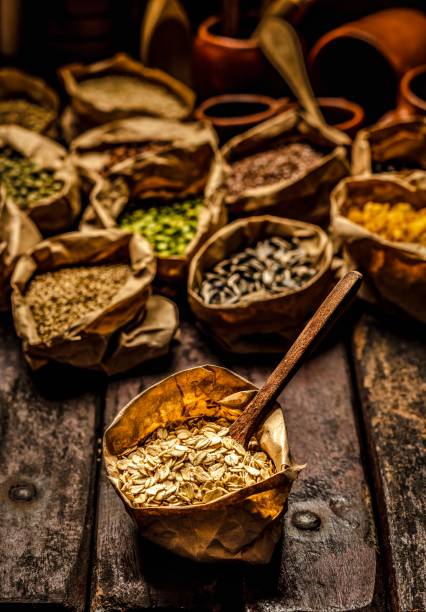 istock Healthy grains and seeds on rustic table 1326160241