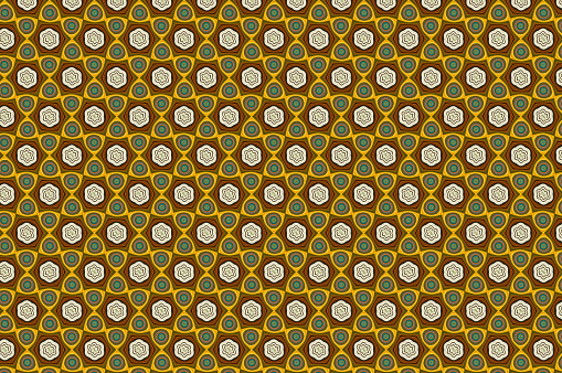 Green, brown, yellow, blue and white seamless decorative pattern. fabric texture