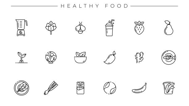 Healthy Food concept line style vector icons set Set of Healthy Food icons is one of the modern line icons sets on the theme of Healthy Lifestyle. smoothie stock illustrations