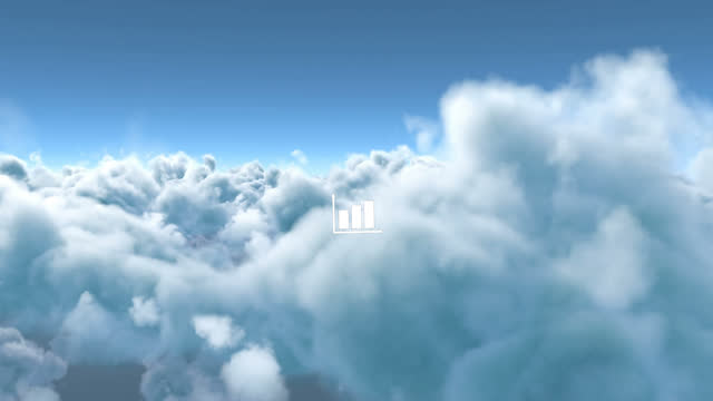 Bar graph icon against clouds in the blue sky