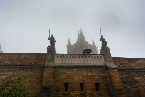 Hohenzollern Castle in fog, Baden-Wurttemberg, Germany.