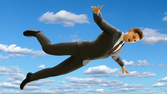 businessman falling in the sky financial freedom 3D illustration