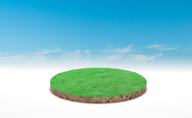 istock 3d rendering, circle podium of land meadow. 1326185364