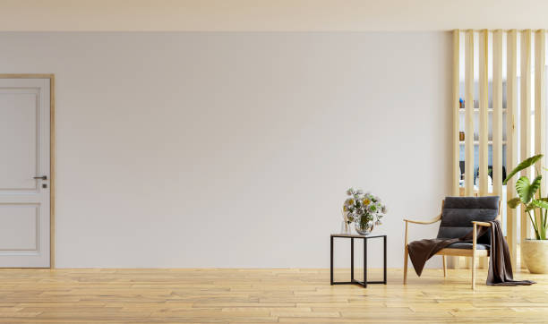 istock Armchair in modern apartment interior with empty wall and wooden table. 1326191330