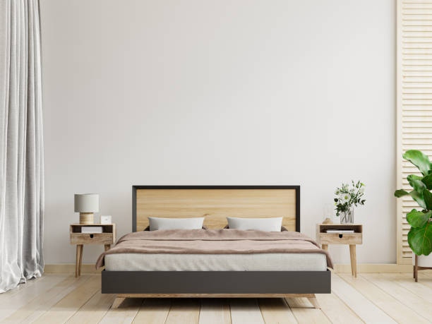 istock Bedroom interior in farmhouse style,white wall mockup. 1326191370