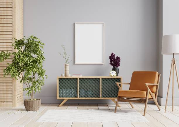 istock Interior poster mock up with horizontal empty wooden frame,Scandinavian style. 1326191378