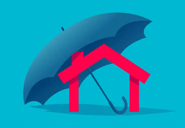 Vector illustration of The house is under the umbrella