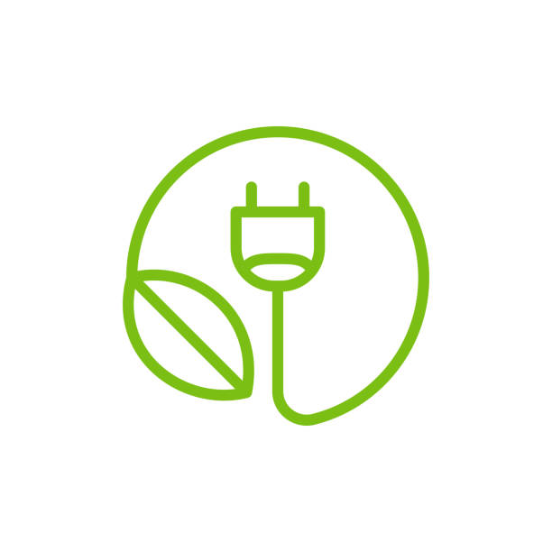 Art & Illustration green energy logo template vector icon electric plug illustrations stock illustrations