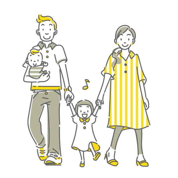 귀엽고 심플한 가족 일러스트, 젊은 가족 - lifestyles cute white background baby stock illustrations