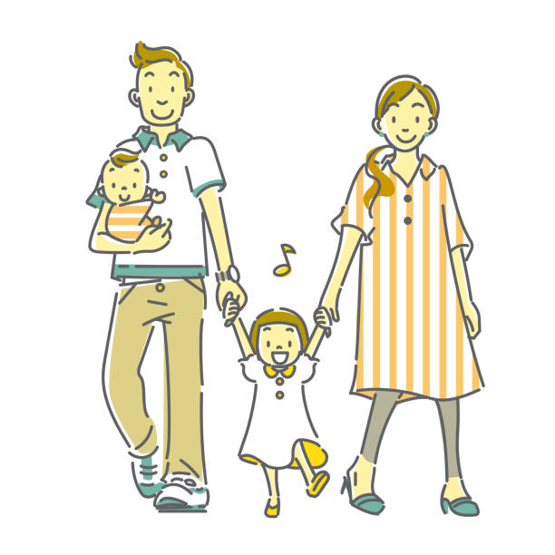 Cute And Simple Family Illustration Young Family Stock Illustration -  Download Image Now - 20-29 Years, 30-39 Years, Active Lifestyle - iStock
