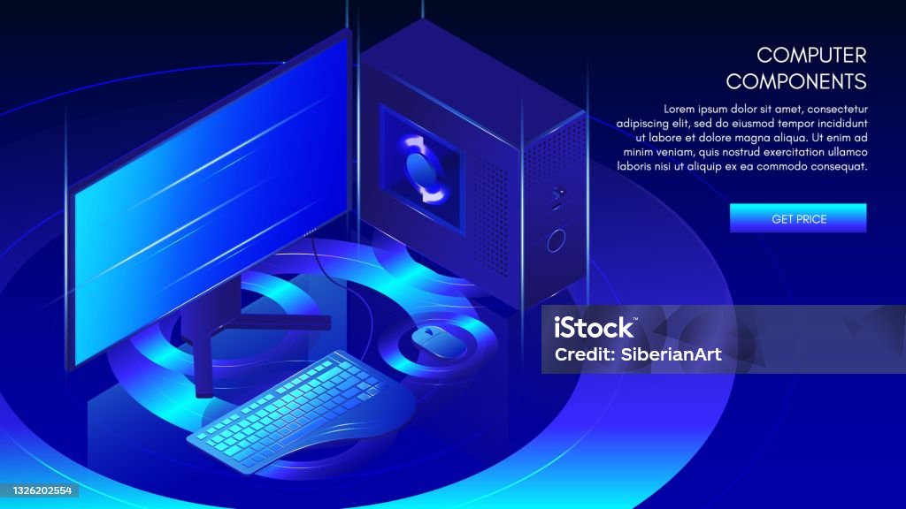 Computer Component Design Background For Website Computer Components Web Banner Template Vector Isometric Illustration ...