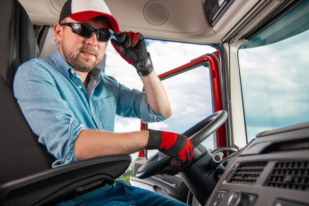 Satisfied Caucasian Semi Truck Driver
