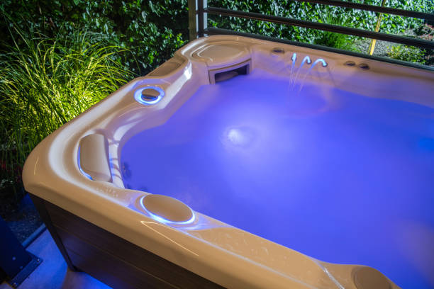 istock Blue Illuminated Home Garden Hot Tub Spa 1326208516
