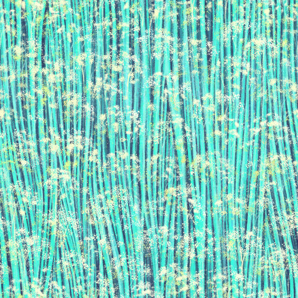 istock Twigs with white flowers on teal and blue vertical wavy lines background 1326210554