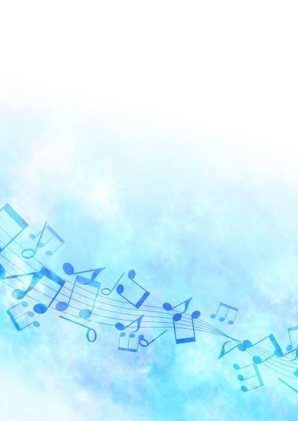 синий акварель кадр с музыкальными нотами - musical staff music piano blue stock illustrations