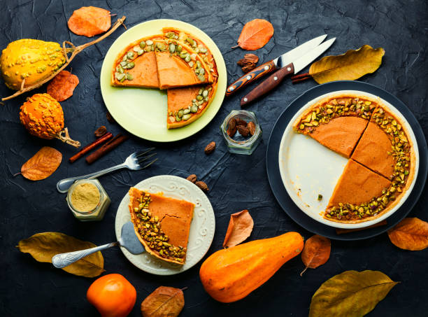 istock Homemade autumn pumpkin pie,flat lay 1326216778