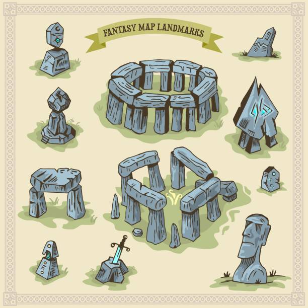 illustrazioni stock, clip art, cartoni animati e icone di tendenza di illustrazioni fantasy map landmark 1 - stone circle