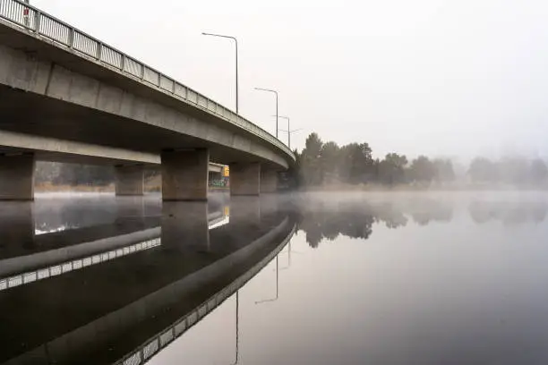 Photo of Misty morning over a lake with reflection- stock photo