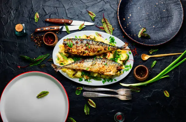 Photo of Baked whole mackerel with potatoes