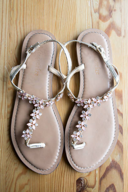 istock Pink sandals with flower jewels 1326220889