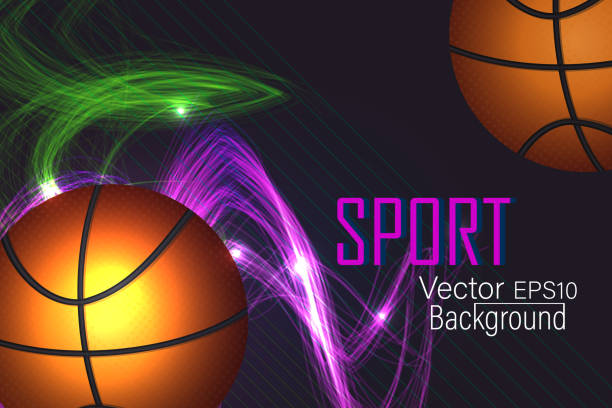 Abstract banner basketball ball in neon lines. Vector illustration concept sport basketball game. A ball with bright minions. Abstract poster. self harm stock illustrations