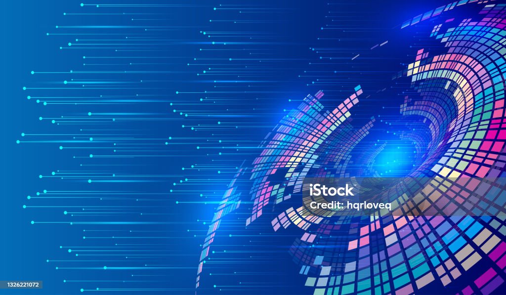 Technology Block Sharp Color Colored Spiral Blocks Emit Light On Internet Tech Tech Background Stock ...