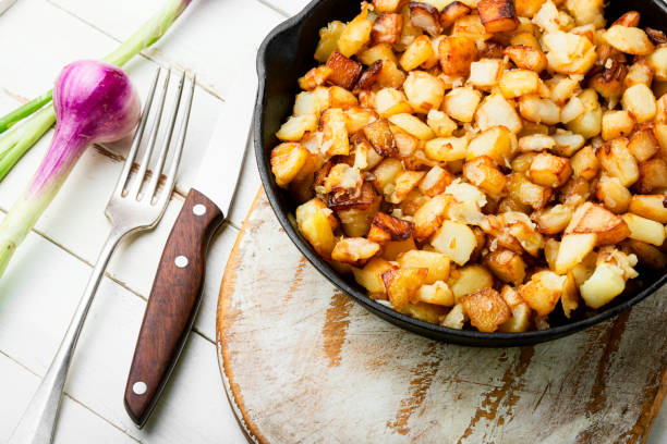 istock Roasted potatoes in iron skillet 1326222863