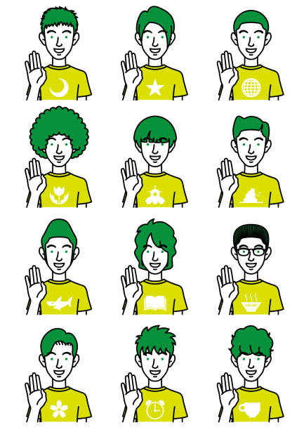 Men with various hairstyles, thumbs up. Simple illustration of men with different hair styles giving a thumbs up. pompadour fish stock illustrations