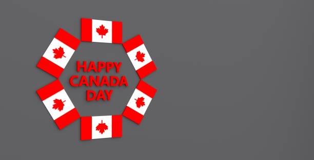 istock 3D Canada flag rotate arrange around happy Canada day text on abstract background for design content. 3D rendering. 1326224404