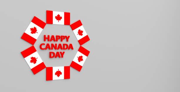 istock 3D Canada flag rotate arrange around happy Canada day text on abstract background for design content. 3D rendering. 1326224515