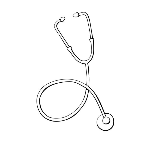 ilustrações de stock, clip art, desenhos animados e ícones de vector outline stethoscope in doodle style. medical design element, clipart. theme of medicine, pandemic, health care, treatment - stethoscope
