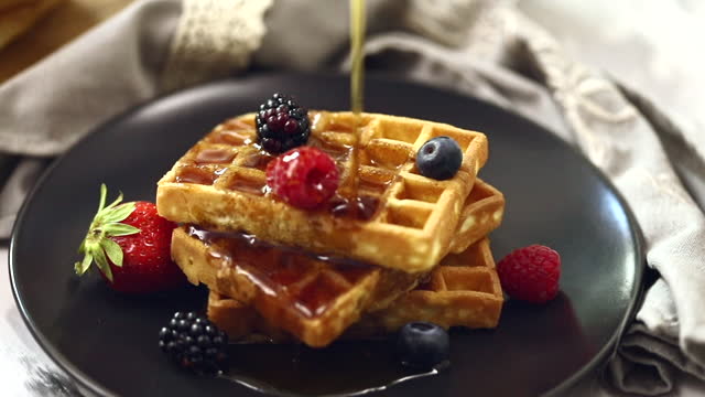 Waffles with Fresh Berries and Maple Syrup