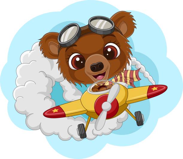 비행기를 운영하는 만화 아기 곰 - 11274 stock illustrations