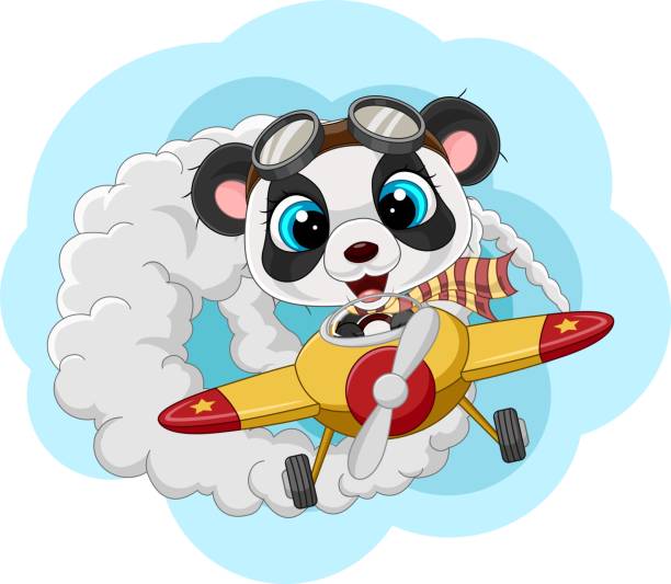 cartoon kleiner panda, der ein flugzeug bedient - 11270 stock-grafiken, -clipart, -cartoons und -symbole