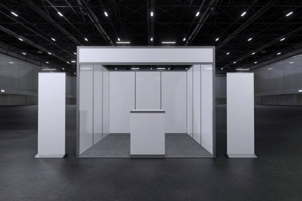 istock Exhibition standing for mockup and Corporate identity,Display.Empty booth design elements in Exhibition hall.Blank booth 3d illustration for trade show.Booth system with banner for Graphic.3d render. 1326230882