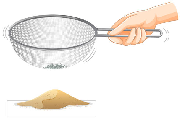 Sifting Sand Experiment with Hand Shaking Colander Sifting Sand Experiment with Hand Shaking Colander illustration sand clipart stock illustrations