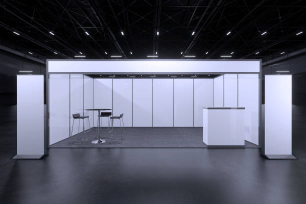 istock Exhibition standing for mockup and Corporate identity,Display.Empty booth design elements in Exhibition hall.Blank booth 3d illustration for trade show.Booth system with banner for Graphic.3d render. 1326233036