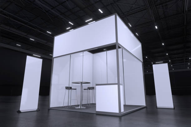 istock Exhibition standing for mockup and Corporate identity,Display.Empty booth design elements in Exhibition hall.Blank booth 3d illustration for trade show.Booth system with banner for Graphic.3d render. 1326233125