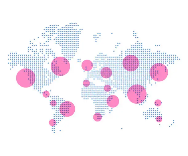 Vector illustration of World map pixelated with highlights