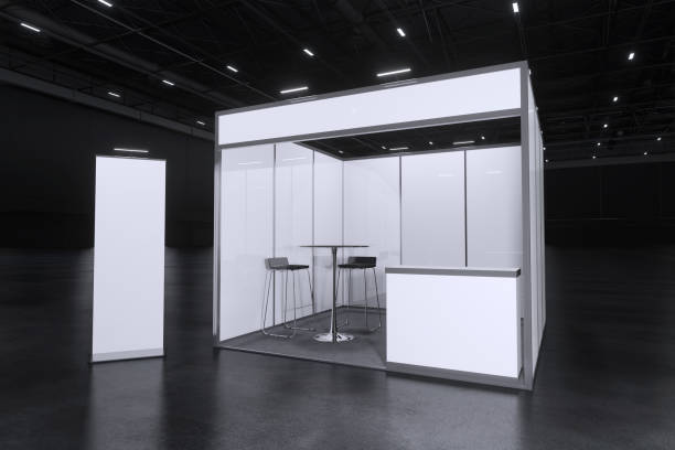 istock Exhibition standing for mockup and Corporate identity,Display.Empty booth design elements in Exhibition hall.Blank booth 3d illustration for trade show.Booth system with banner for Graphic.3d render. 1326233205