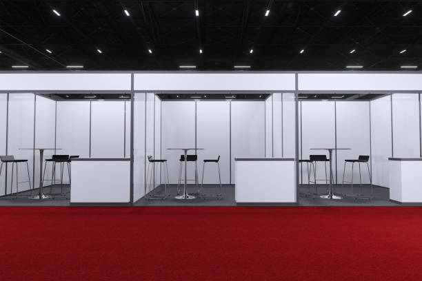 istock Exhibition standing for mockup and Corporate identity,Display.Empty booth design elements in Exhibition hall.Blank booth 3d illustration for trade show.Booth system with banner for Graphic.3d render. 1326233271