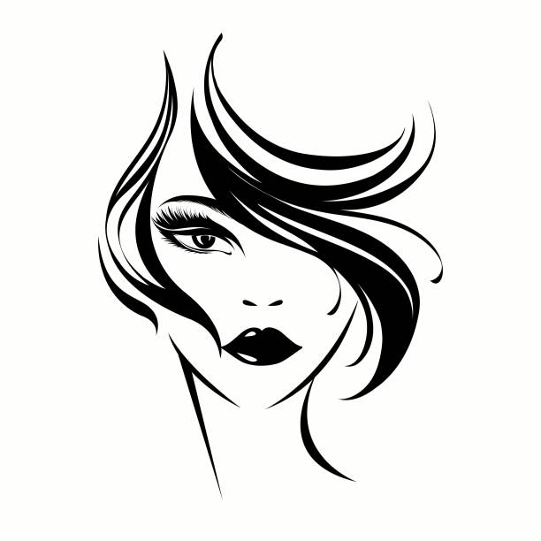 ilustrações de stock, clip art, desenhos animados e ícones de beauty and hair salon symbol. woman face. - hairstyle black and white women fashion