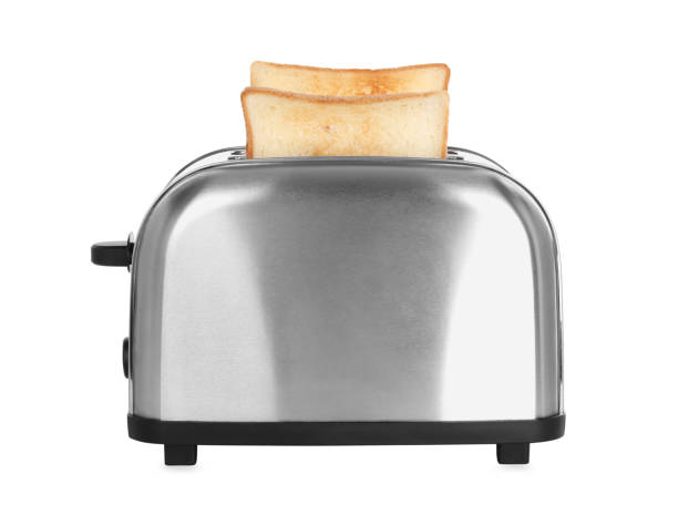 elektrischer toaster mit brotscheiben isoliert auf weiß - getoastet stock-fotos und bilder