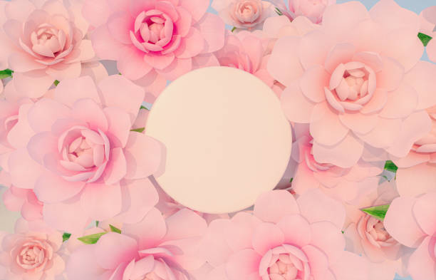 istock Natural beauty podium backdrop for product display with rose flower. 1326239965