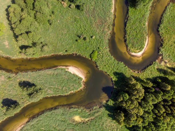 istock beautiful landscape with a small meandering river (aerial view) 1326240088